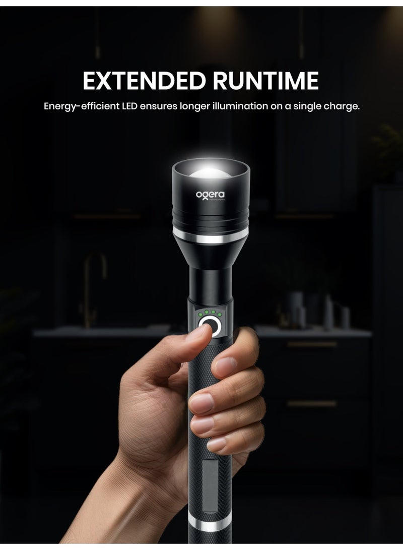 أوجيرا كشاف LED قابل لإعادة الشحن | كشاف تكتيكي فائق السطوع | سطوع عالي | بطارية 3SC طويلة العمر | صغير ومتين | مقاوم للماء | مثالي للتخييم والمشي وحالات الطوارئ | ضمان سنتين | OG1005SL | أسود - Image 4